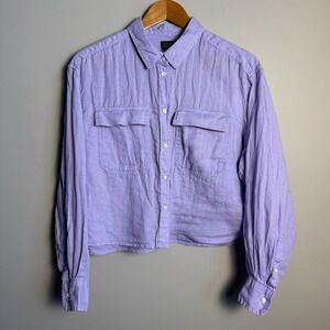 GAP Cropped Linen Shirt Fresh Lavender Button Down Long Sleeve Women's Medium